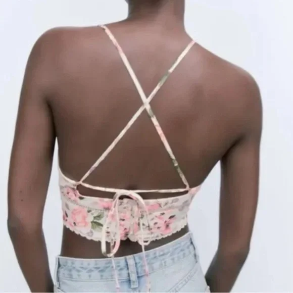 ZARA floral print HALTER CROP TOP NWT small and medium - Picture 2 of 16